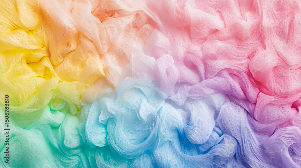 Fototapeta premium Soft pastel rainbow smoke or cloud background featuring a colorful abstract texture with a vibrant gradient to create a dreamy effect