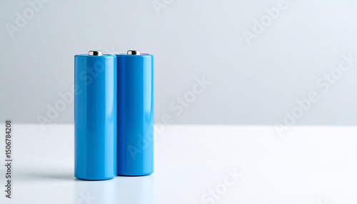 Blue lithium ion batteries on light backdrop. Suitable for electrical devices and appliances.