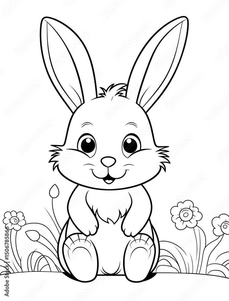 Fototapeta premium A cute rabbit, coloring page.