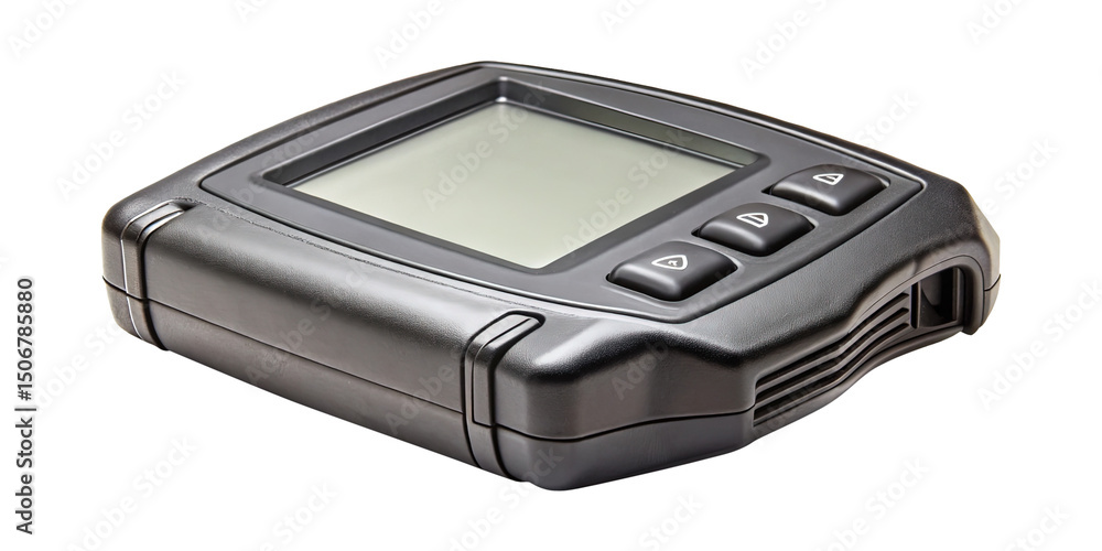 Closeup of a handheld electronic device with a screen and buttons Closeup of a handheld electronic device with a screen and buttons