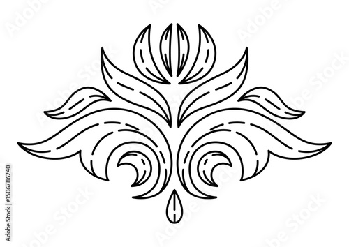 Floral element in baroque style. Decorative curling plant.