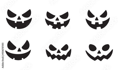 Halloween face icon set. Spooky pumpkin smile on white background.  Design for the holiday Halloween. Vector illustration.