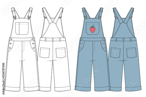 Kids overall denim jumpsuit flat sketch