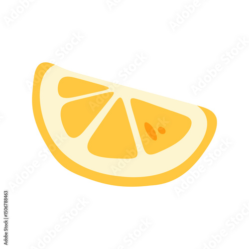 Yellow Lemon Slice Flat Illustration — bright yellow lemon wedge in flat cartoon style. Isolated on white background with clean and minimal look.