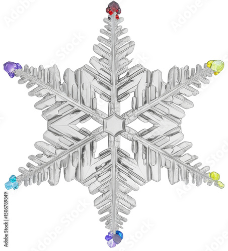 Intricate Ice Crystal with Gemstone Accents, transparent background png