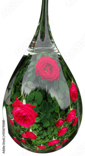 Roses Reflected in a Teardrop of Glass, transparent background png