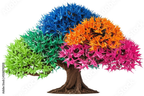 Multicolored Origami Bonsai Tree, transparent background png