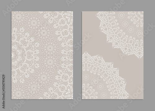 Templates for greeting and business cards, brochures, covers with floral motifs. Oriental lace pattern. Mandala. Wedding invitation, save the date,RSVP. Arabic, Islamic, asian, indian, african motifs