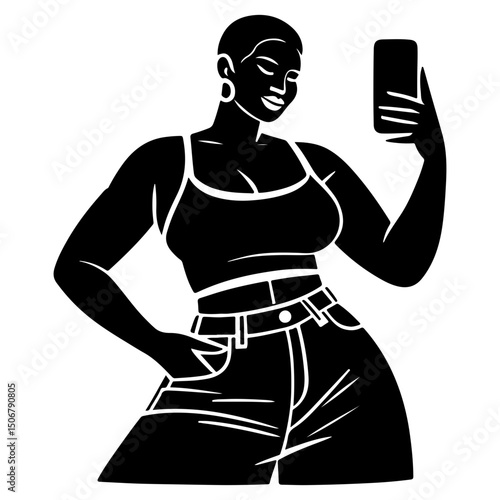 Black and White Illustration of a Woman Portraying Body Positivity