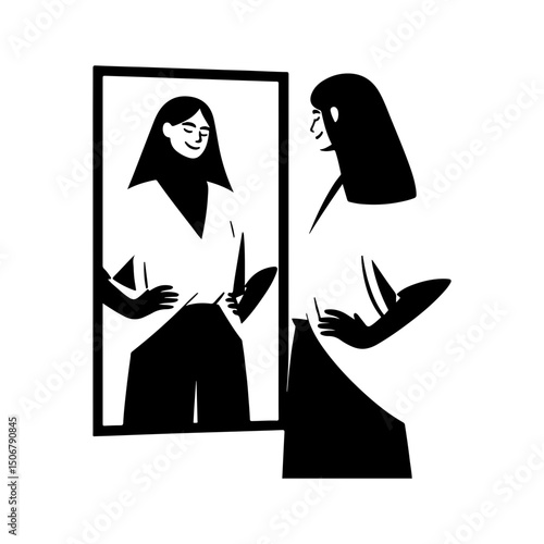 Black and White Illustration of a Woman Portraying Body Positivity