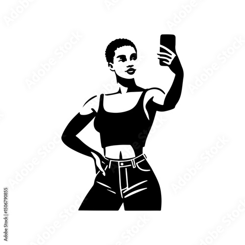 Black and White Illustration of a Woman Portraying Body Positivity