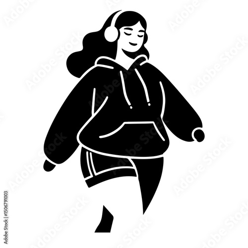 Black and White Illustration of a Woman Portraying Body Positivity