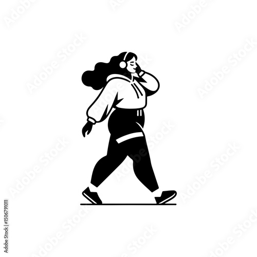 Black and White Illustration of a Woman Portraying Body Positivity
