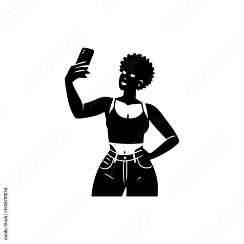Black and White Illustration of a Woman Portraying Body Positivity