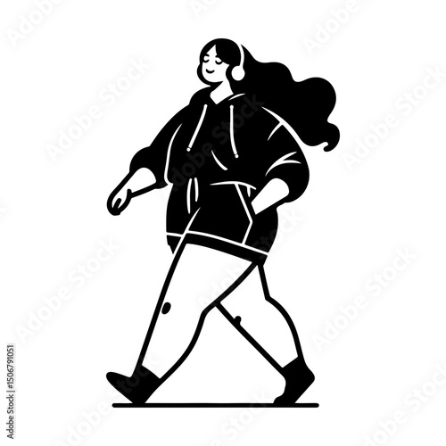 Black and White Illustration of a Woman Portraying Body Positivity