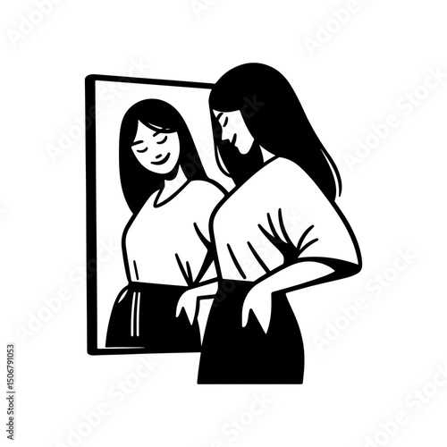 Black and White Illustration of a Woman Portraying Body Positivity