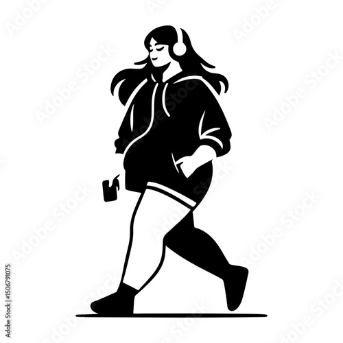 Black and White Illustration of a Woman Portraying Body Positivity