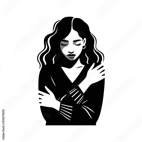 Black and White Illustration of a Woman Portraying Body Positivity