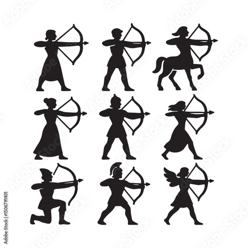 Various Archery Poses and Archer Figures Art & Illustration
