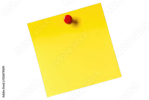 Yellow sticky note with red magnet on transparent background