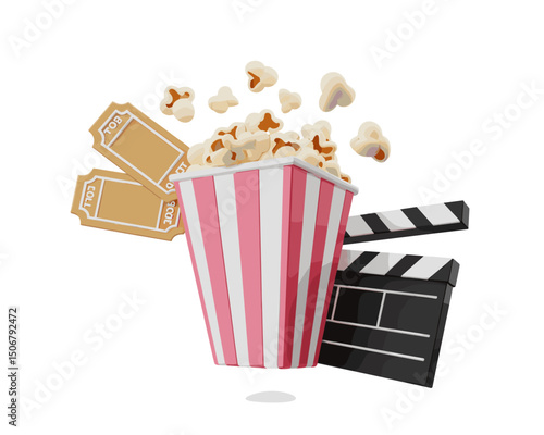 Popcorn, Movie Tickets, and Clapperboard Representing Cinema and Entertainment  