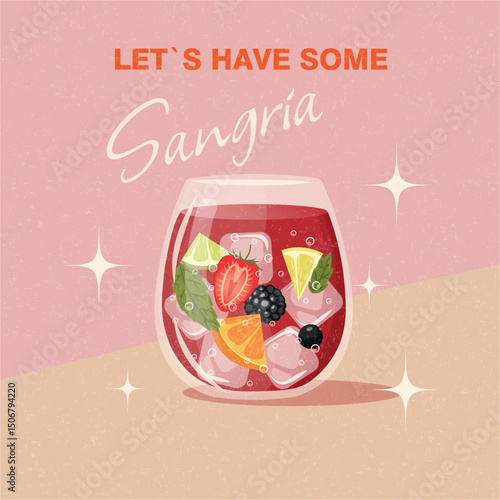lets have some, poster pink, drink, sangria, vector