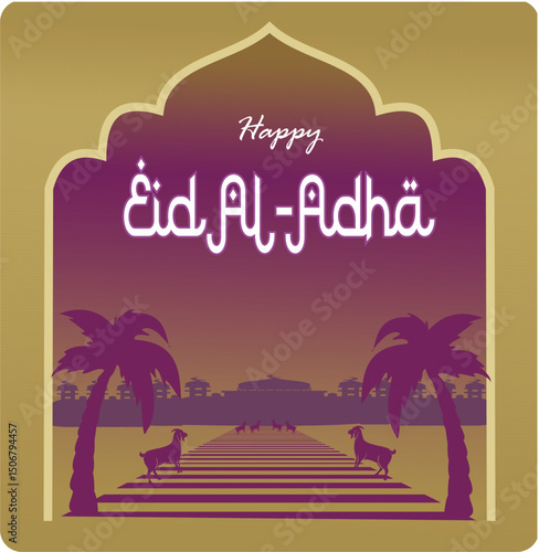 Eid al-Adha Celebration. Eid al-Adha greeting card. Can be used for cards, posters, websites, flyers. Vector illustration.