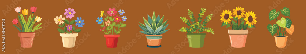 Obraz premium Colorful potted plants illustration element vector set
