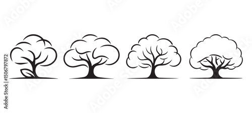 Black and White Elm Tree Logo Set – Minimalist Vector Trees Isolated on White