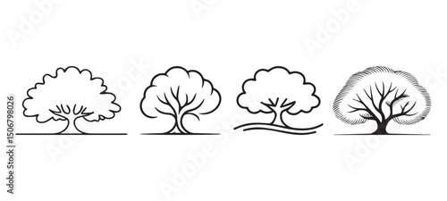 Minimalist Elm Tree Vector Icons Set – Black and White Tree Logo Collection