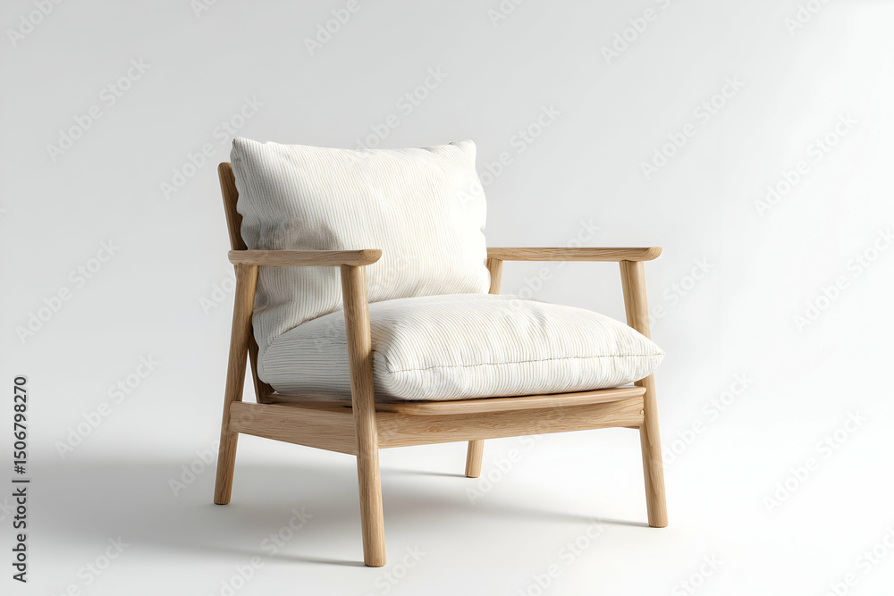 Fototapeta premium Stylish modern armchair in light color with soft fabric showcases comfort and minimalistic design for contemporary interiors