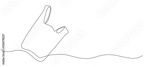 Plastic bag continuous one line art illustration. Waste package drawing. Minimalist linear hand drawn editable stroke. Banner with copy space for text.