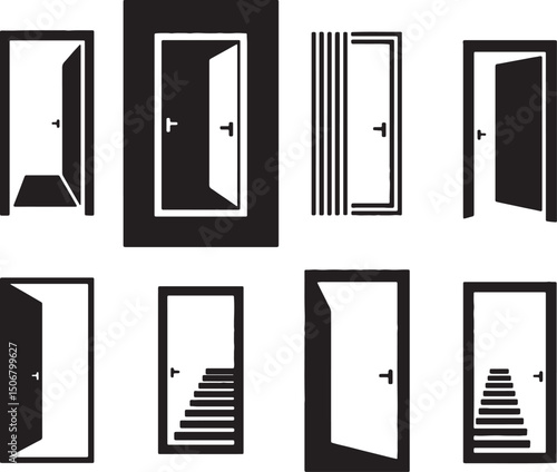 Open doors icons set various styles black white