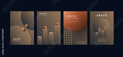 Minimalist Futuristic Abstract Poster Set with Geometric 3D Elements
