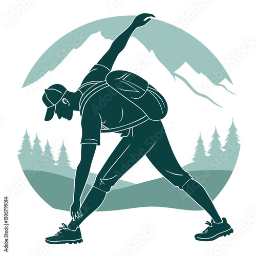 hiker stretching before trail silhouette vector
