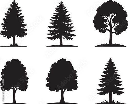 Six silhouettes of various trees nature icons