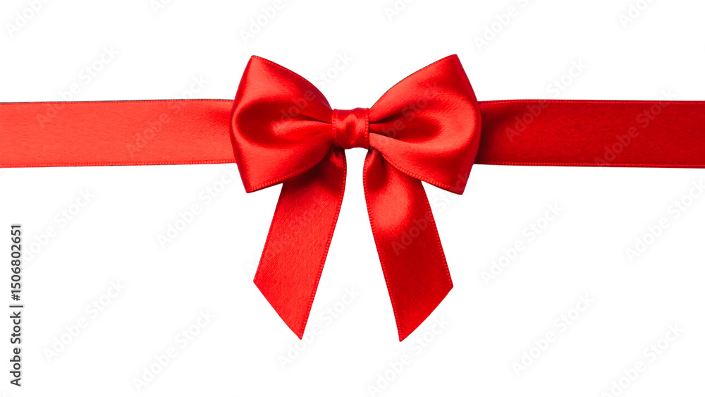 Luxury Red Bow Tie-Style Ribbon with Glossy Finish on Transparent Background Luxury Red Bow Tie-Style Ribbon with Glossy Finish on Transparent Background
