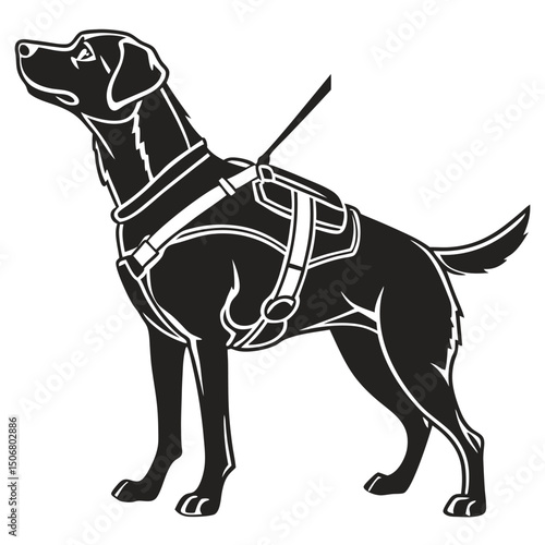 standing dog with hiking harness silhouette vecto