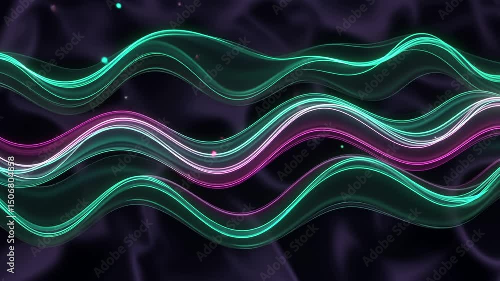 Abstract Animated Waves with Glowing Neon Lights on Dark Purple Fabric Background Abstract Animated Waves with Glowing Neon Lights on Dark Purple Fabric Background