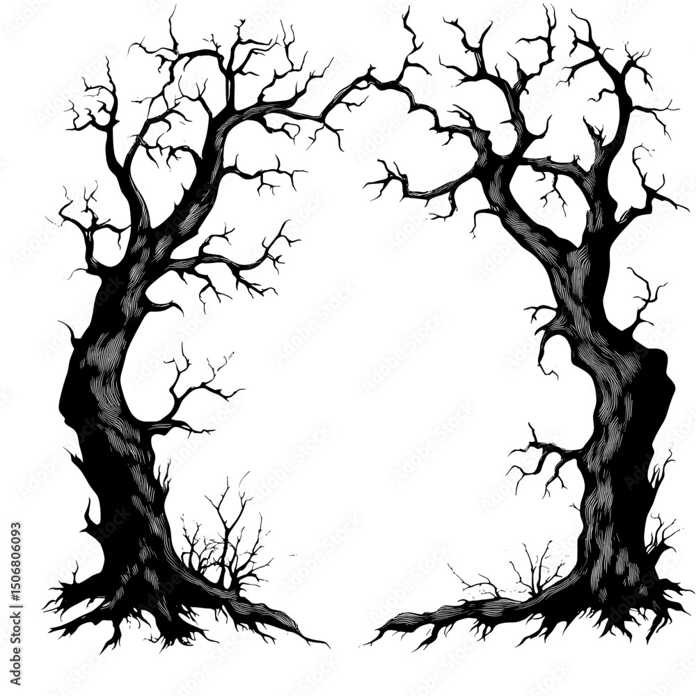 Haunted trees scary frame silhouette illustration art vector