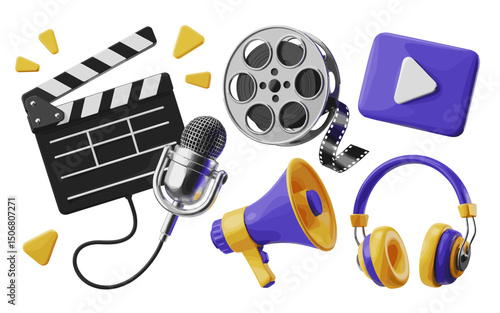 Media Production and Entertainment Symbols in a Digital Illustration  
