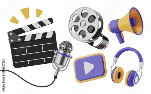 Media Production and Entertainment Symbols in a Digital Illustration  