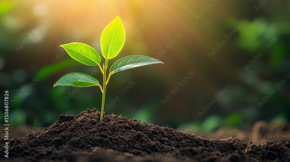 Fototapeta premium A young tree growing from the soil, symbolizing lasting transformation