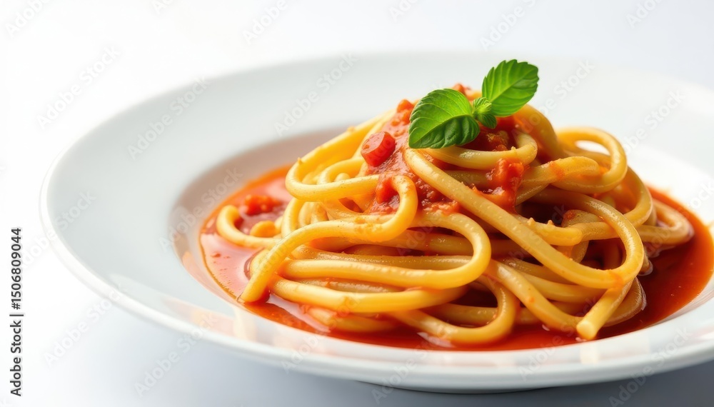 Elegant pasta dish, swirl of sauce, white backdrop , gourmet, healthy, texture Elegant pasta dish, swirl of sauce, white backdrop , gourmet, healthy, texture