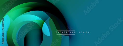 Abstract flowing shapes, vibrant blues, greens create dynamic background. Modern design suggests movement, depth. Smooth gradients present visual interest.