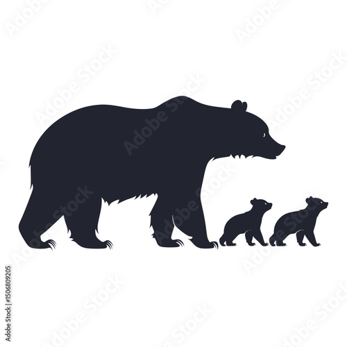 Bear and 2 cubs silhouette bear illustration vector