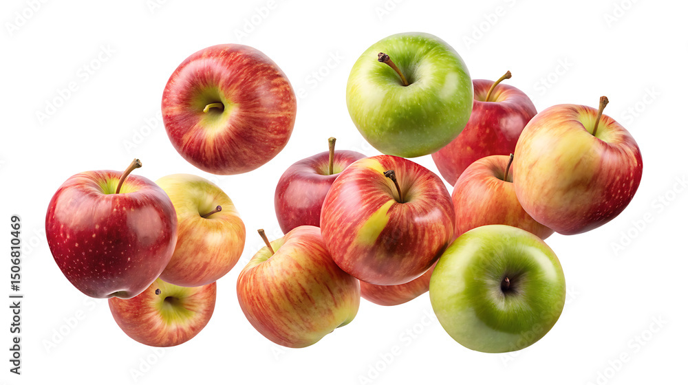 A vibrant assortment of fresh apples in various colors on a white background A vibrant assortment of fresh apples in various colors on a white background