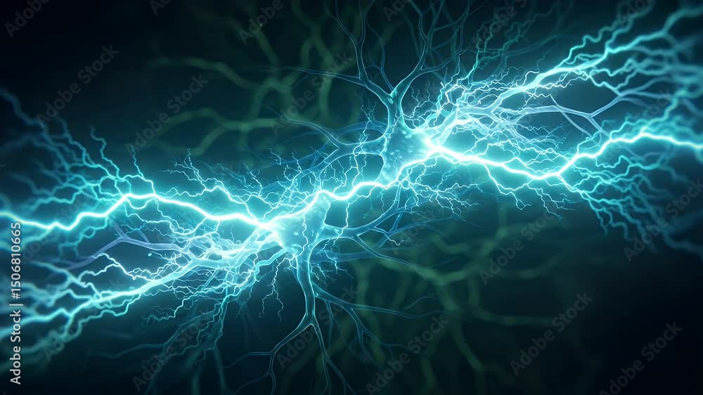 A glowing, detailed view of interconnected nerve cells, rendered in vibrant teal and violet hues against a dark background. Intricate branching structures highlight the complex network A glowing, detailed view of interconnected nerve cells, rendered in vibrant teal and violet hues against a dark background. Intricate branching structures highlight the complex network