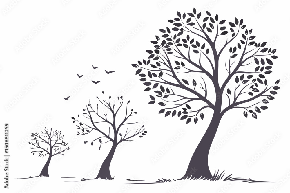 Fototapeta premium Editable Tree Vector Pack – Modern Silhouette Illustrations