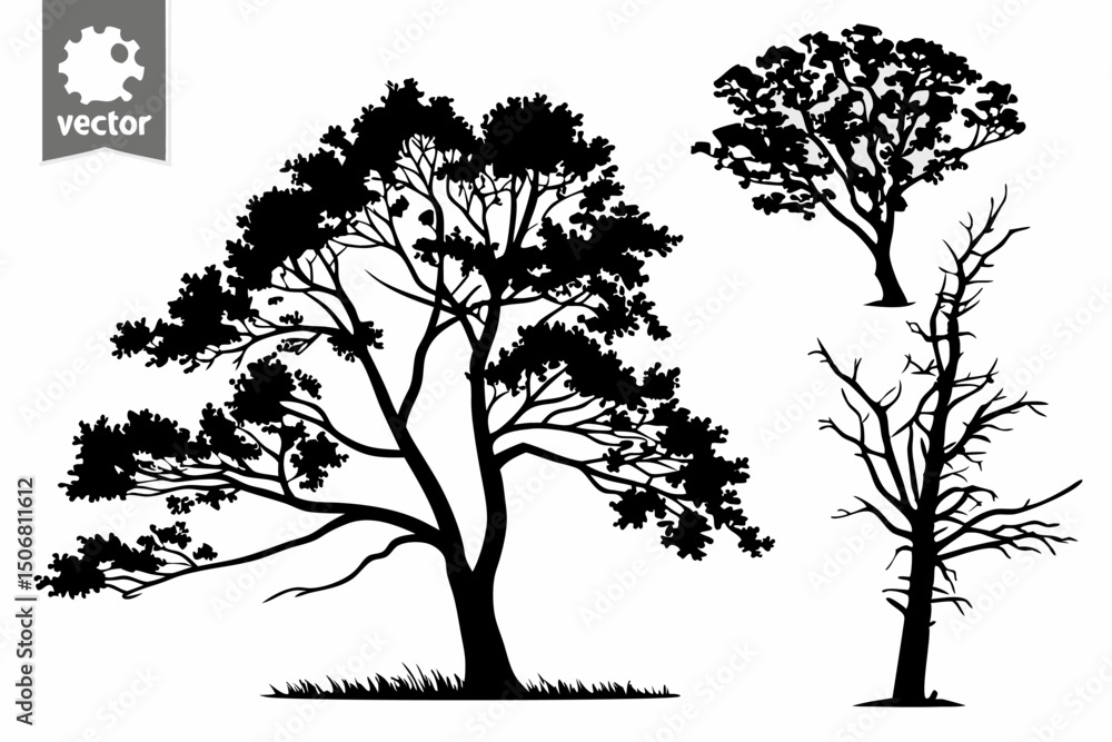 Obraz premium Editable Tree Vector Pack – Modern Silhouette Illustrations
